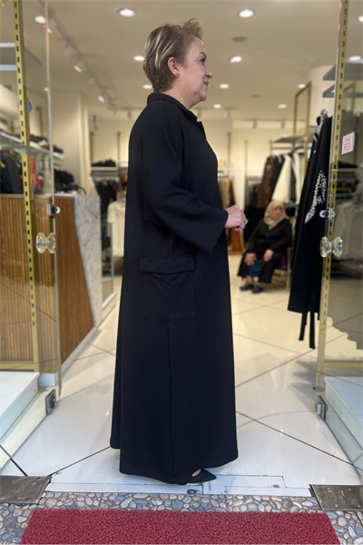 Selma Büyük Beden Dikey Çizgili Siyah Elbise