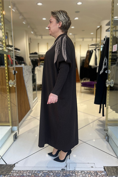 Selma Büyük Beden Doğal Desenli Uzun Elbise