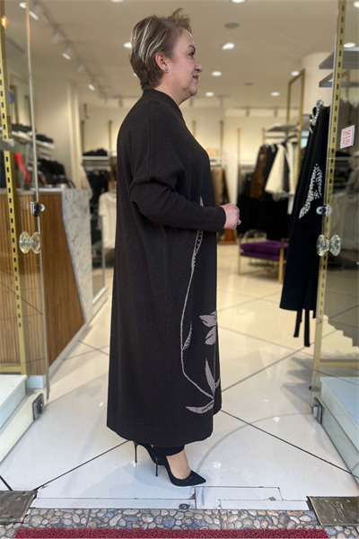 Selma Büyük Beden Doğal Desenli Uzun Elbise