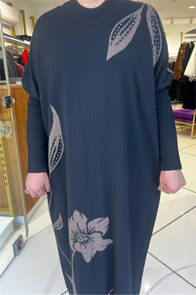 Selma Büyük Beden Doğal Desenli Uzun Elbise