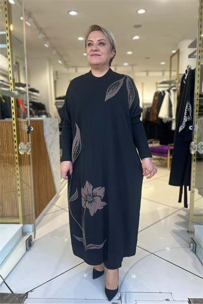 Selma Büyük Beden Doğal Desenli Uzun Elbise