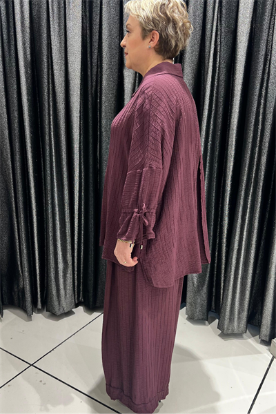 Selma Büyük Beden Düğmeli Gömlek ve Pantolon Takım