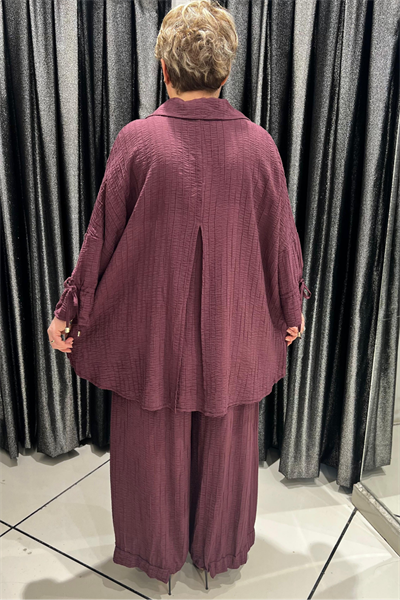 Selma Büyük Beden Düğmeli Gömlek ve Pantolon Takım