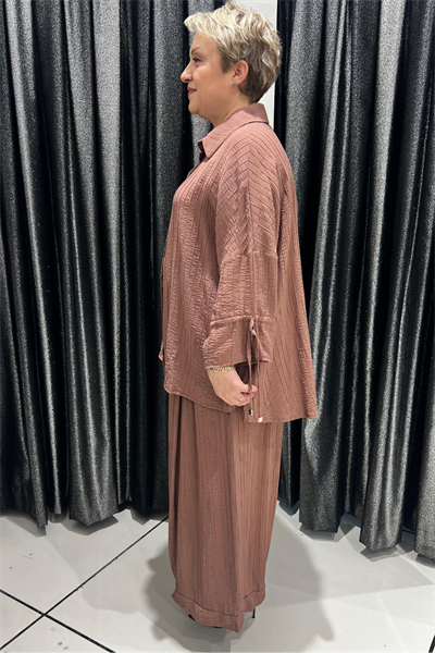 Selma Büyük Beden Düğmeli Gömlek ve Pantolon Takım