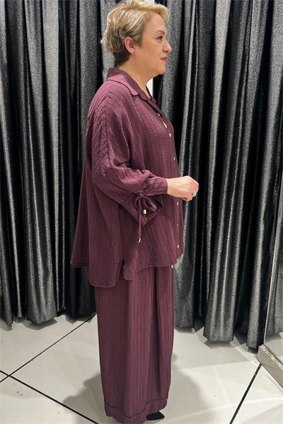Selma Büyük Beden Düğmeli Gömlek ve Pantolon Takım