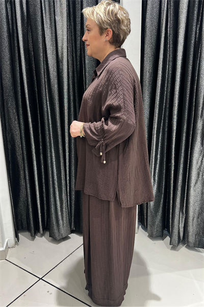 Selma Büyük Beden Düğmeli Gömlek ve Pantolon Takım