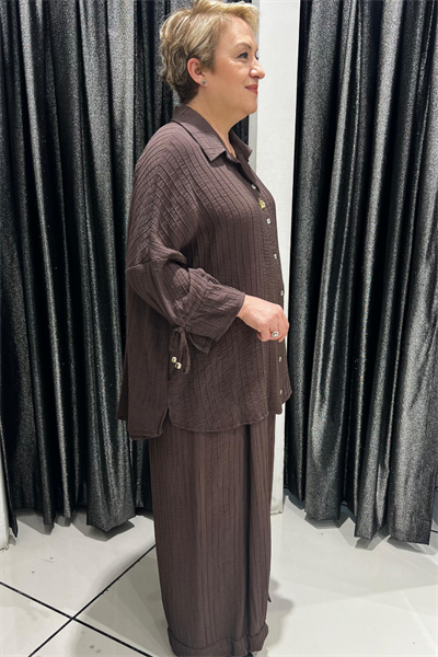 Selma Büyük Beden Düğmeli Gömlek ve Pantolon Takım