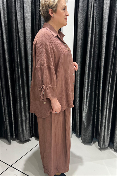 Selma Büyük Beden Düğmeli Gömlek ve Pantolon Takım