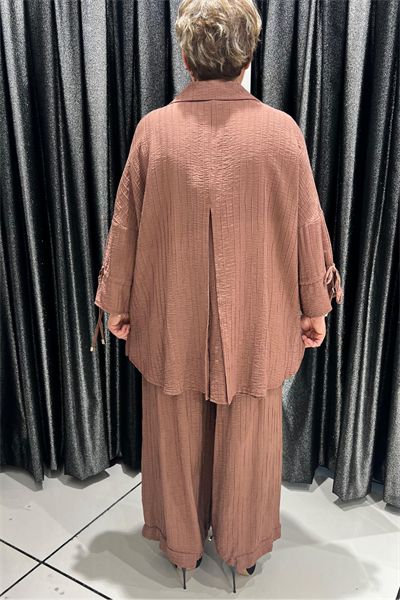 Selma Büyük Beden Düğmeli Gömlek ve Pantolon Takım