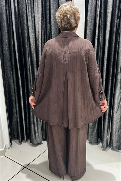 Selma Büyük Beden Düğmeli Gömlek ve Pantolon Takım