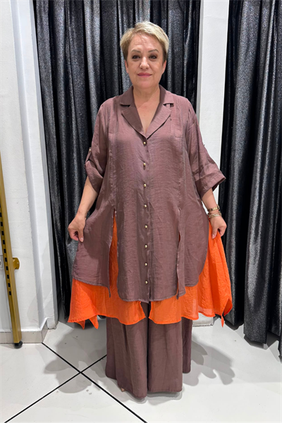 Selma Büyük Beden Düğmeli Katmanlı Takım