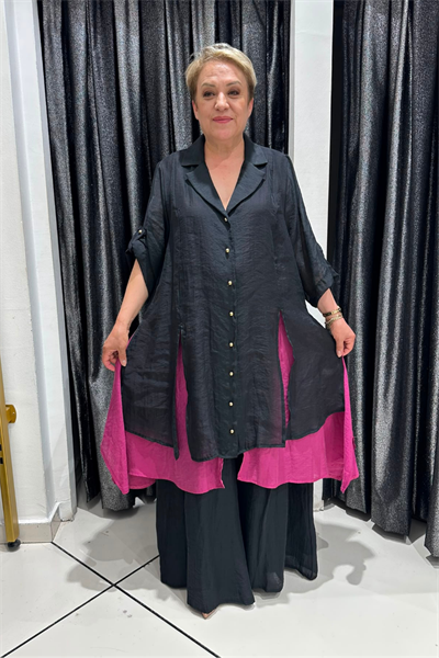 Selma Büyük Beden Düğmeli Katmanlı Takım