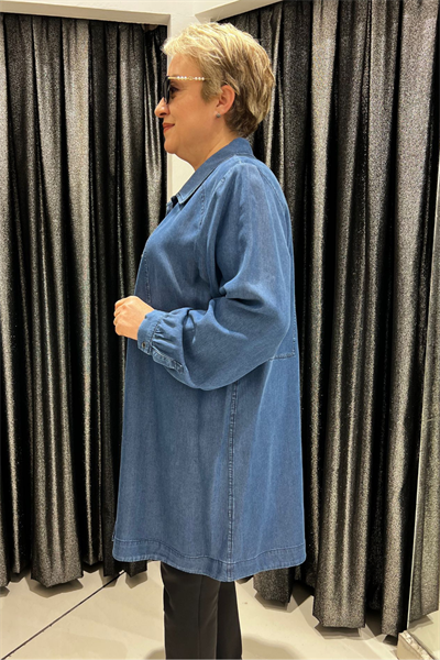 Selma Büyük Beden Düğmeli Kot Tunik