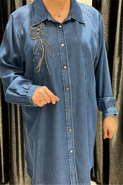 Selma Büyük Beden Düğmeli Kot Tunik