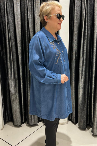 Selma Büyük Beden Düğmeli Kot Tunik