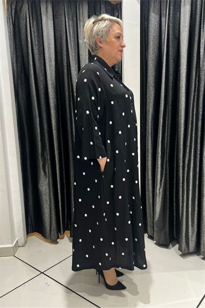 Selma Büyük Beden Düğmeli Polkadot Gömlek Elbise