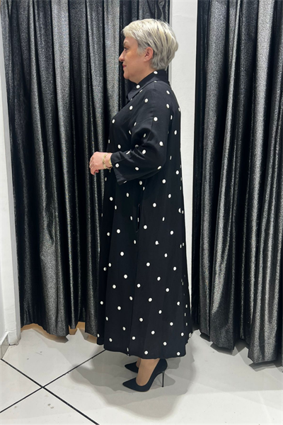Selma Büyük Beden Düğmeli Polkadot Gömlek Elbise
