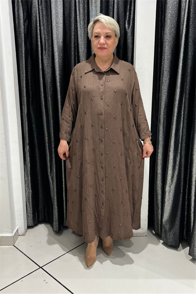 Selma Büyük Beden Düğmeli Polkadot Gömlek Elbise