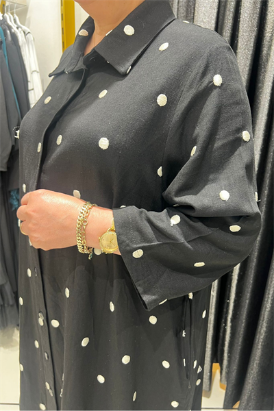 Selma Büyük Beden Düğmeli Polkadot Gömlek Elbise
