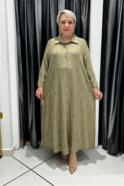 Selma Büyük Beden Düğmeli Polkadot Gömlek Elbise