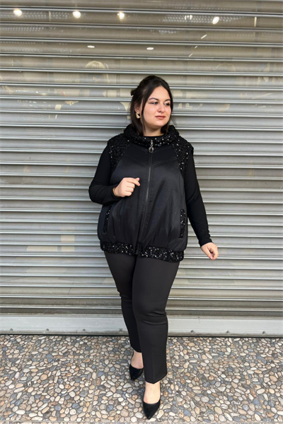 Selma Büyük Beden Elyaflı Pul Payetli Yelek