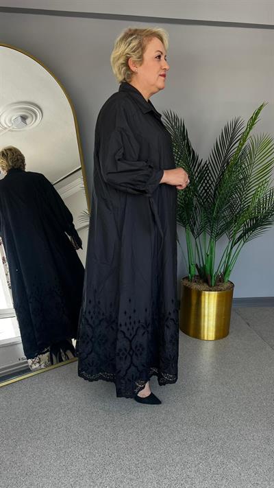 Selma Büyük Beden Etek Ucu İşlemeli Elbise