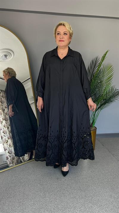 Selma Büyük Beden Etek Ucu İşlemeli Elbise