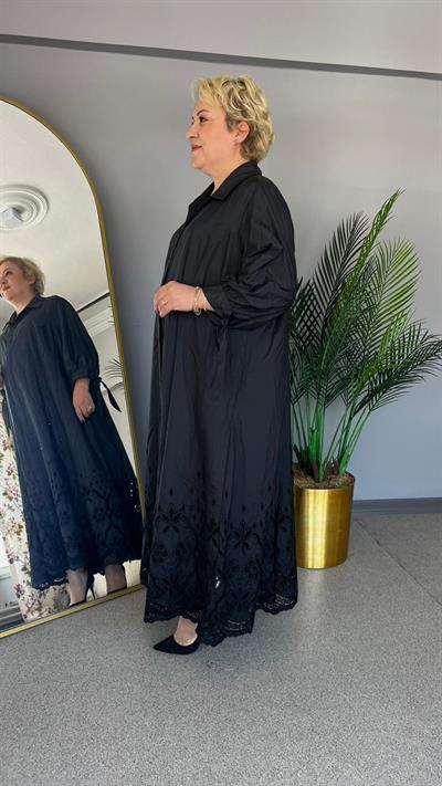 Selma Büyük Beden Etek Ucu İşlemeli Elbise