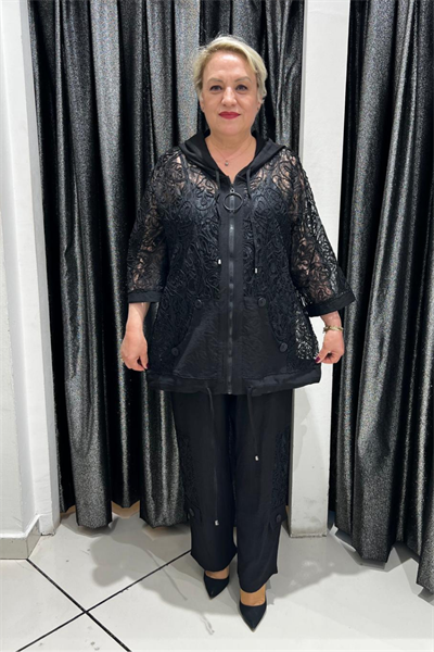Selma Büyük Beden Fermuarlı Detaylı Üçlü Takım