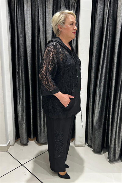 Selma Büyük Beden Fermuarlı Detaylı Üçlü Takım