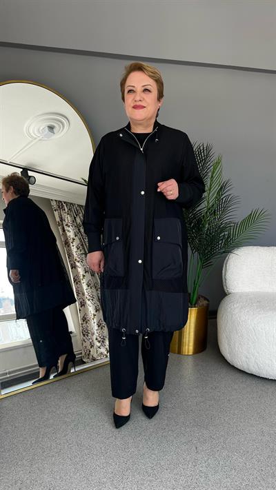 Selma Büyük Beden File Ceketli Pantolonlu Üçlü Takım