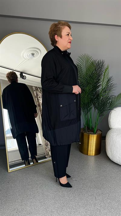 Selma Büyük Beden File Ceketli Pantolonlu Üçlü Takım