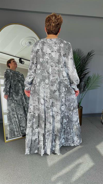 Selma Büyük Beden Fırfır Detaylı Viscon Elbise