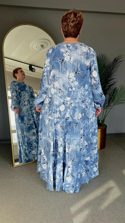 Selma Büyük Beden Fırfır Detaylı Viscon Elbise