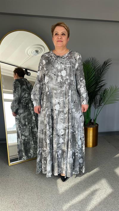 Selma Büyük Beden Fırfır Detaylı Viscon Elbise