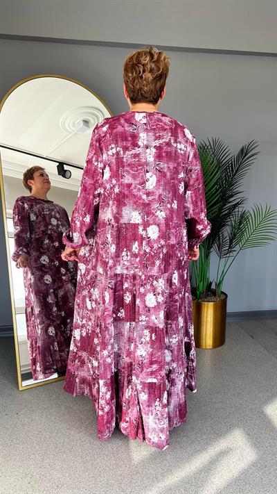 Selma Büyük Beden Fırfır Detaylı Viscon Elbise