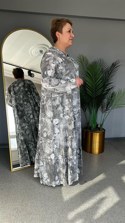 Selma Büyük Beden Fırfır Detaylı Viscon Elbise