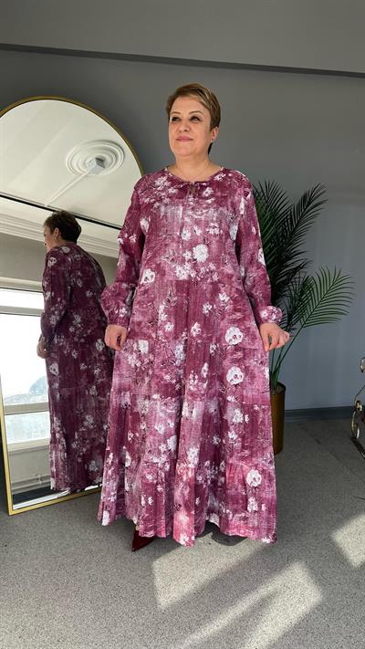 Selma Büyük Beden Fırfır Detaylı Viscon Elbise