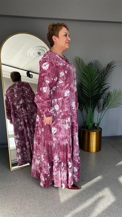 Selma Büyük Beden Fırfır Detaylı Viscon Elbise