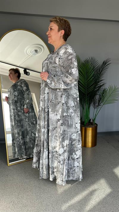 Selma Büyük Beden Fırfır Detaylı Viscon Elbise