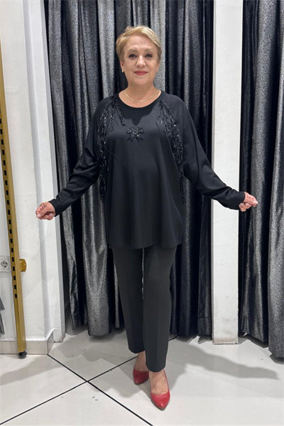 Selma Büyük Beden Fiyonk ve Püskül Detaylı Bluz