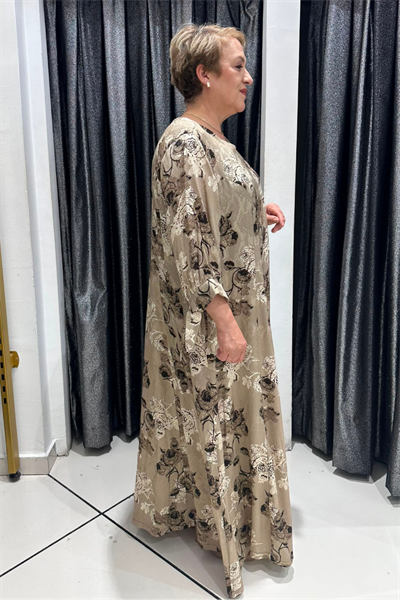 Selma Büyük Beden Floral Desenli Pamuk Saten Elbise