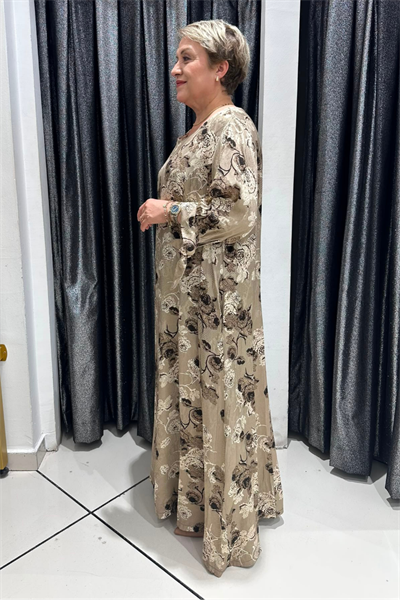 Selma Büyük Beden Floral Desenli Pamuk Saten Elbise