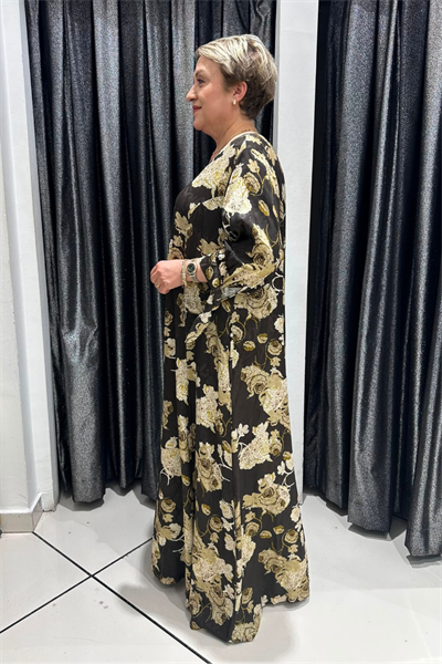 Selma Büyük Beden Floral Desenli Pamuk Saten Elbise
