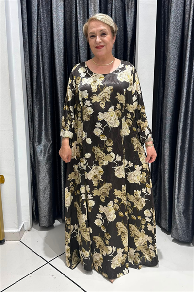 Selma Büyük Beden Floral Desenli Pamuk Saten Elbise