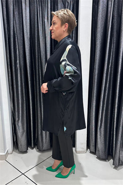 Selma Büyük Beden Floral Detaylı Pamuk Saten Gömlek