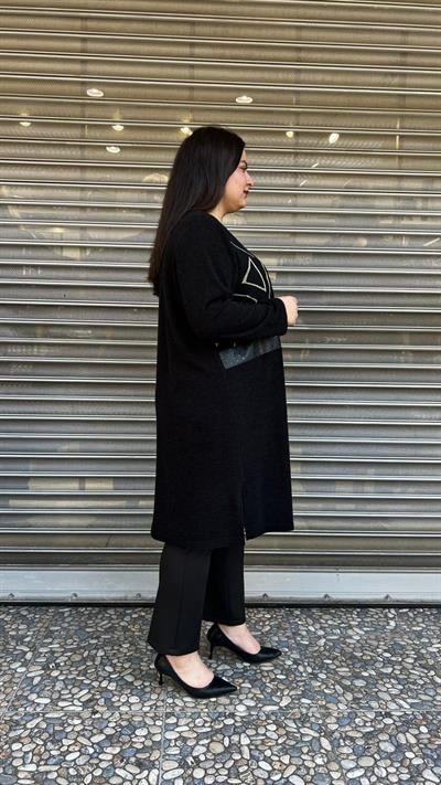 Selma Büyük Beden Geometrik Desenli Siyah Tunik