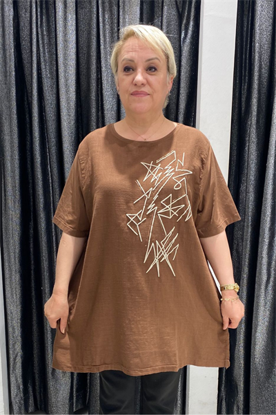 Selma Büyük Beden Geometrik Desenli T-Shirt