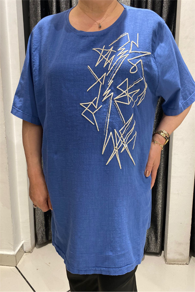 Selma Büyük Beden Geometrik Desenli T-Shirt
