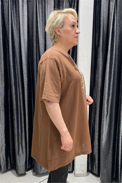 Selma Büyük Beden Geometrik Desenli T-Shirt